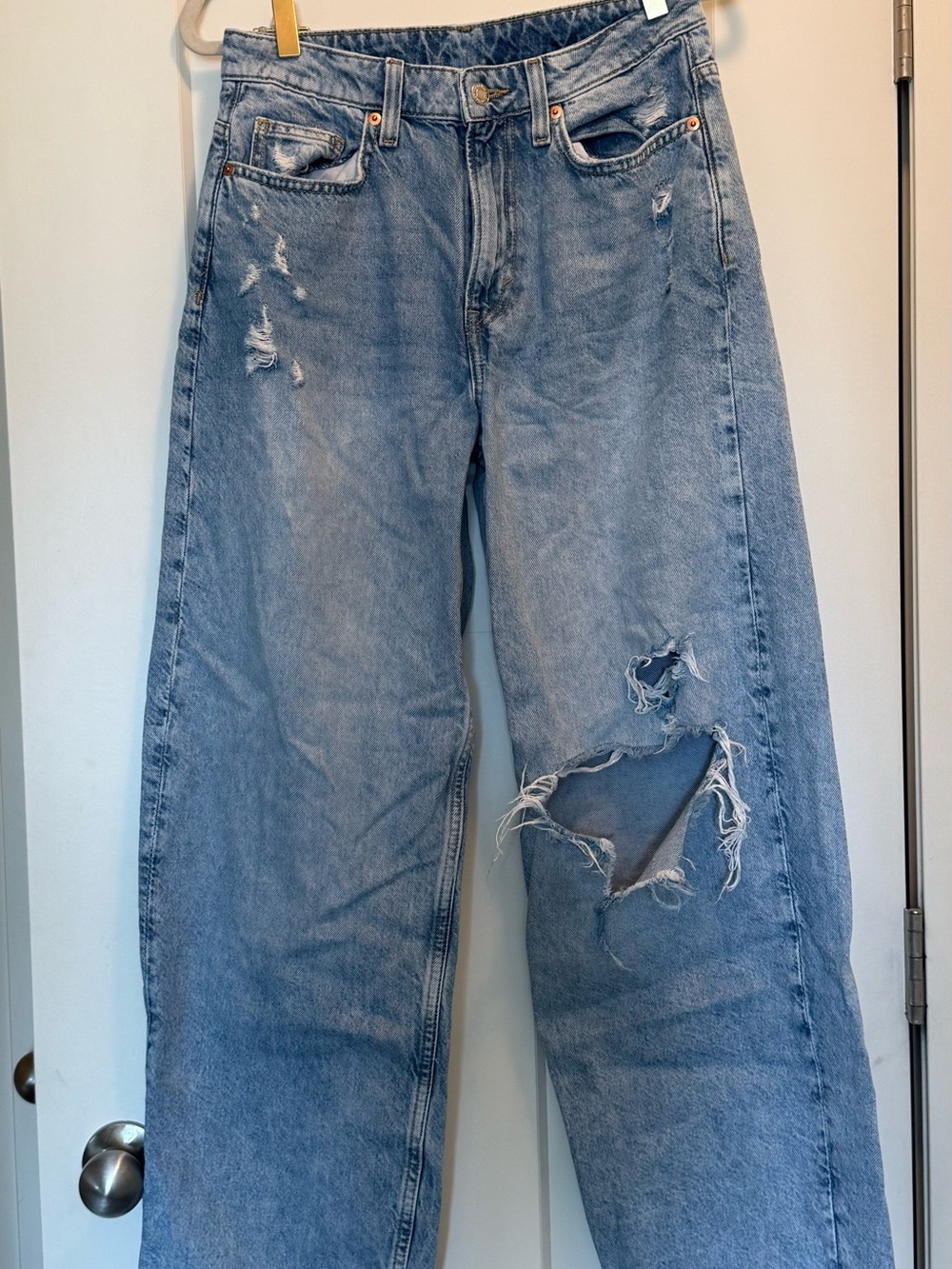 H&M Light Blue Distressed Wide-Leg Jeans